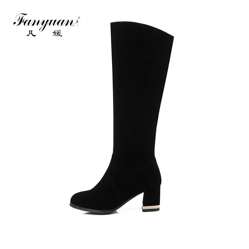 

Fanyuan Leisure winter warm High heel Work boots Black Pointed Toe Fashion boots Elegant zipper Knee-High boots women shoes