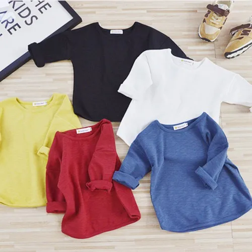 

2018 New Spring Baby T Shirts Girl Boys Solid Color Long Sleeve T-shirt 1-7 Years Kids Tops Autumn Children Clothing Girls Tee