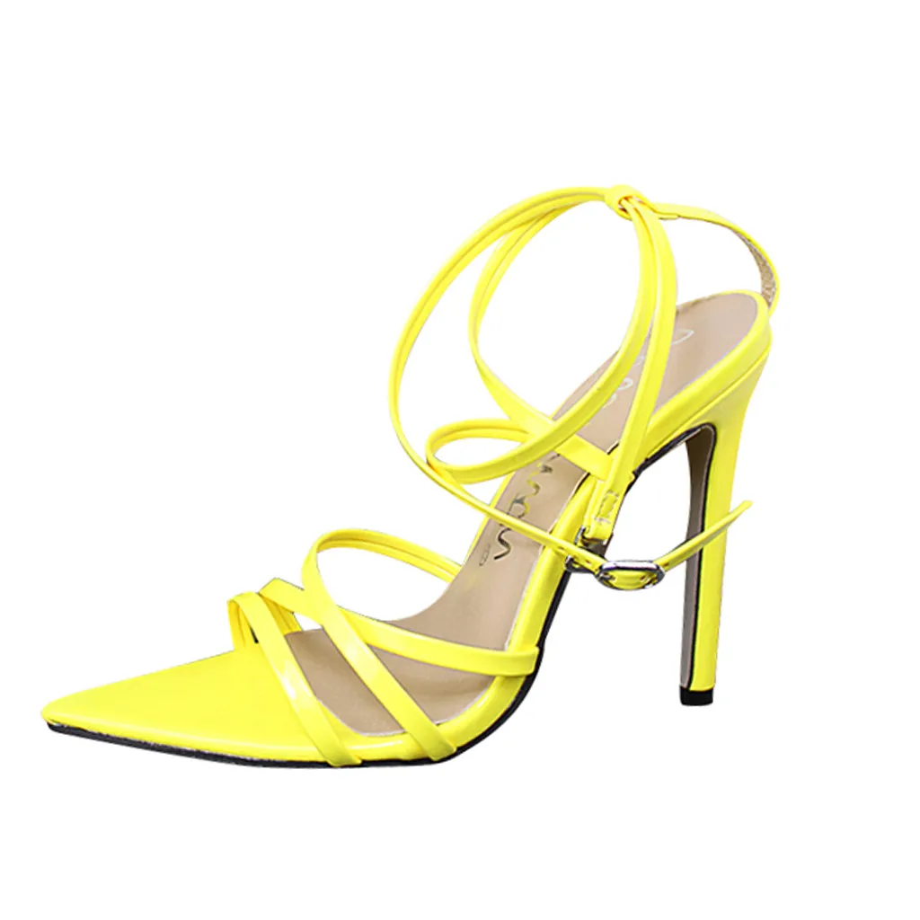 SAGACE/летние женские босоножки на тонком каблуке; модные вечерние босоножки; элегантные вечерние женские туфли с пряжкой на лодыжке - Цвет: Цвет: желтый