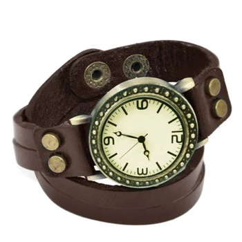 

YCYS-Women Orange Wrap Leather Strap Quartz Bracelet Bangle Watch - Coffee