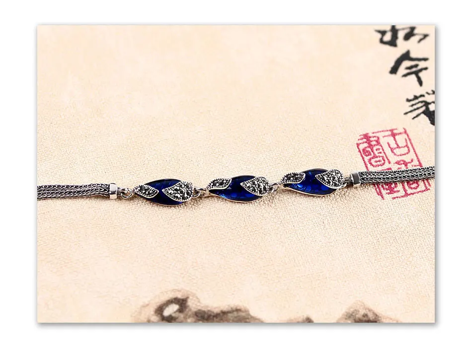 Jiashuntai ретро 925 Браслеты стерлингового серебра для Для женщин Винтаж Серебряные ювелирные изделия для женщин