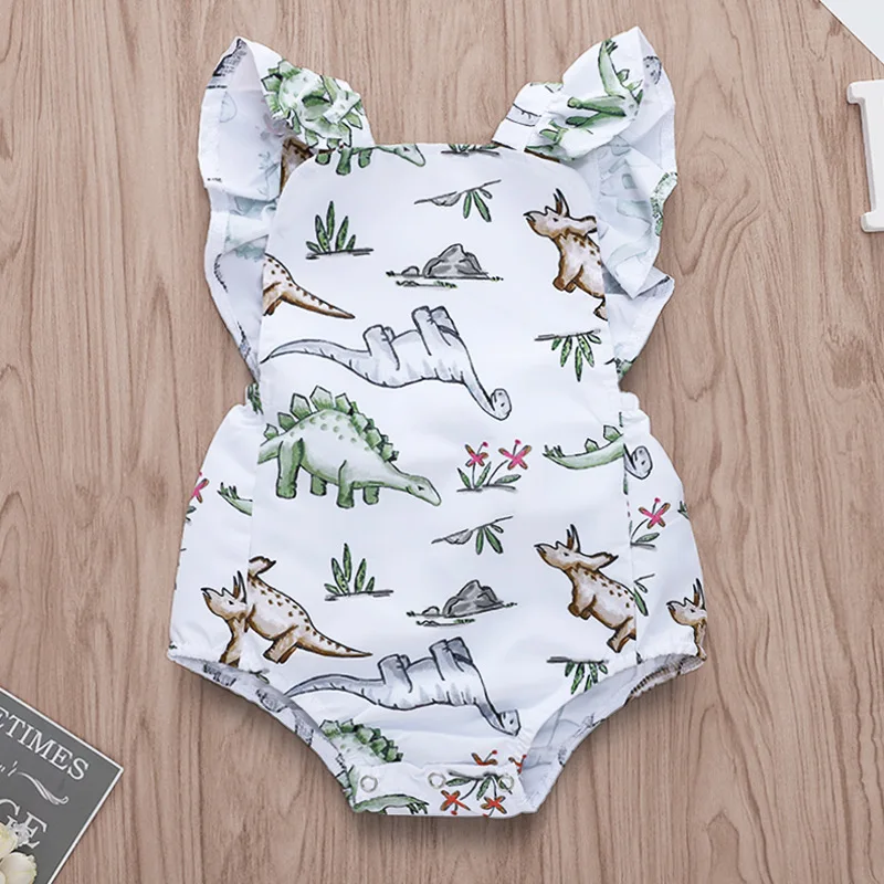 

Dinosaur Onesie Baby Flutter Sleeve Bodysuit Backless Newborn Onesie Girls Bubbles Baby One Piece Summer Clothes for Baby Girl