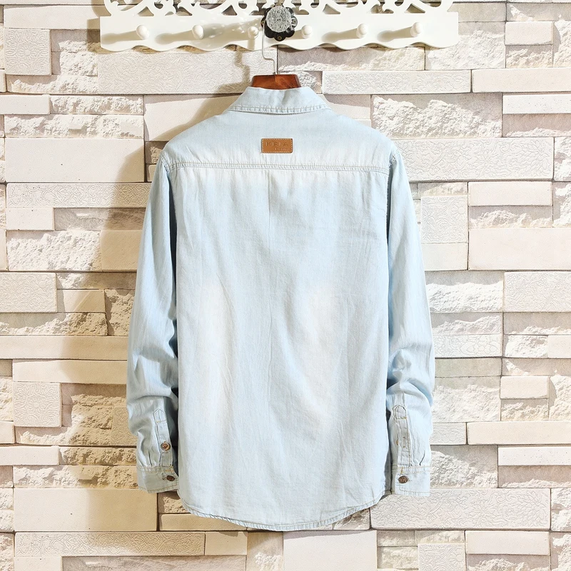 Denim shirt men s spring and summer denim shirt thin section men s slim solid color simple washed long-sleeved denim shirt Denim shirt men s spring and summer denim shirt thin section men s slim solid color simple washed long-sleeved denim shirt