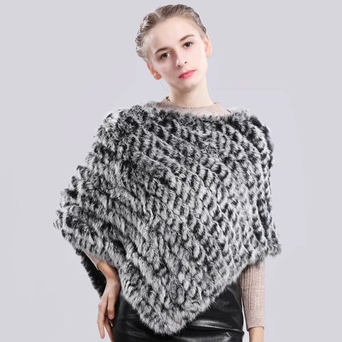 frost black Пончо из натурального кроличьего меха, шарф из натурального кроличьего меха, вязаные эластичные женские вечерние шарфы из натурального кроличьего меха - Цвет: frost black