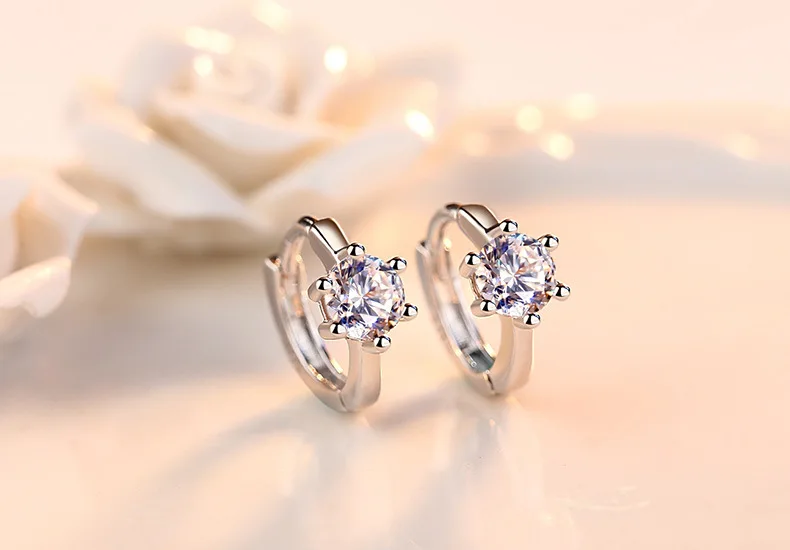 Женские минималистичные серьги в форме сердца и стрелы с шестью когтями, кольца из серебра 925 пробы, маленькие Кристальные свадебные серьги для свадебной вечеринки