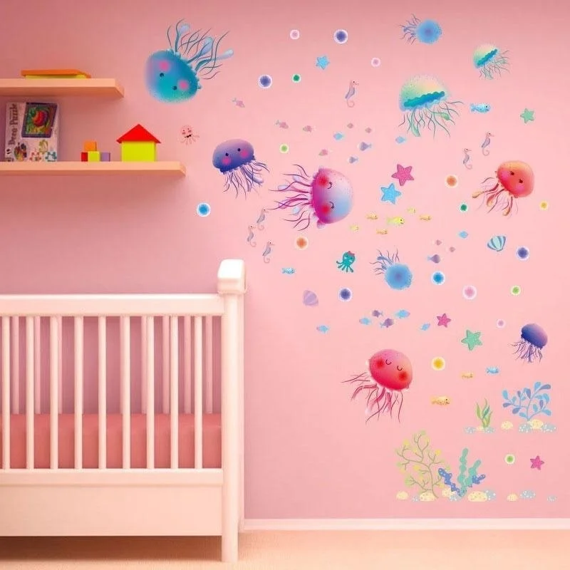 3D морская Медуза океана наклейки на стену детские комнаты ванная комната DIY домашний Декор ПВХ Виниловые наклейки украшения