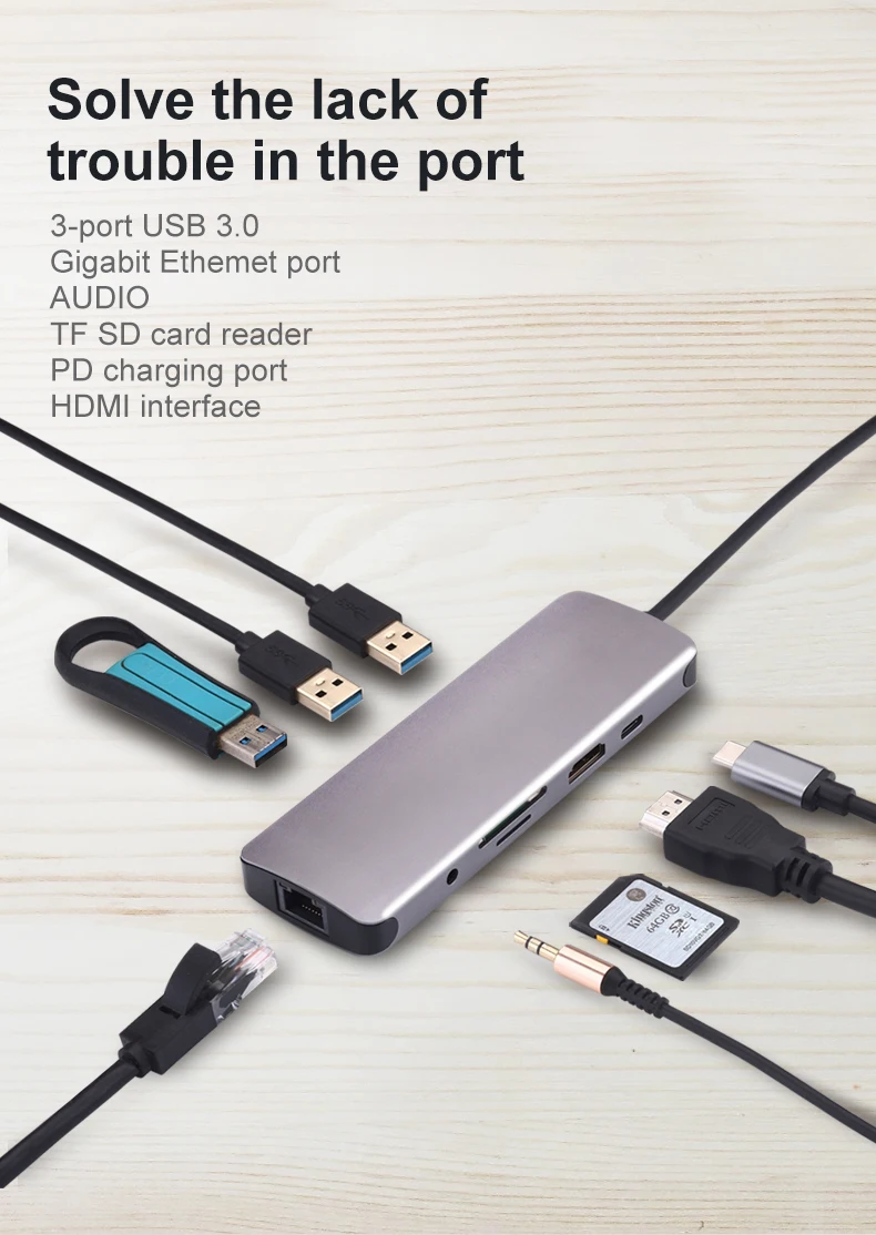 OFCCOM док-станция с usb-gортом все-в-одном USB C конвертер в HDMI VGA RJ45 PD адаптер для MacBook samsung Galaxy S10/S9 Тип C концентратор