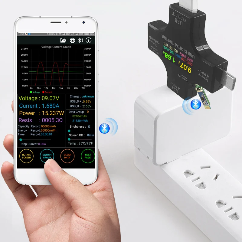

Dc Ammeter Ampere Meter TFT USB Tester Bluetooth Type-C PD Digital Voltmeter Vurrent Meter Ammeter Usb Current Tester Measuremen