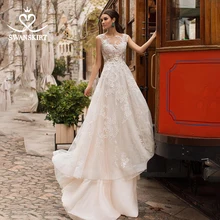 Swanskirt с аппликацией, кружевное ТРАПЕЦИЕВИДНОЕ свадебное платье, модное свадебное платье без рукавов со шлейфом, плюс размер, Vestido De Noiva N116