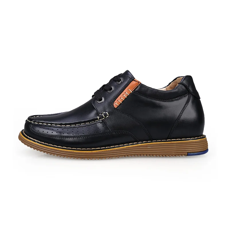 Распродажа; Повседневная обувь из натуральной кожи на плоской подошве; модные джинсы для мальчиков на высоком каблуке 6 см; цвет коричневый, черный; Sz37-43 - Цвет: Черный