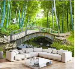 Пользовательские фото обои 3d фрески обои идиллический пейзаж деревянный мост струящаяся вода бамбуковая фреска с изображением ландшафта