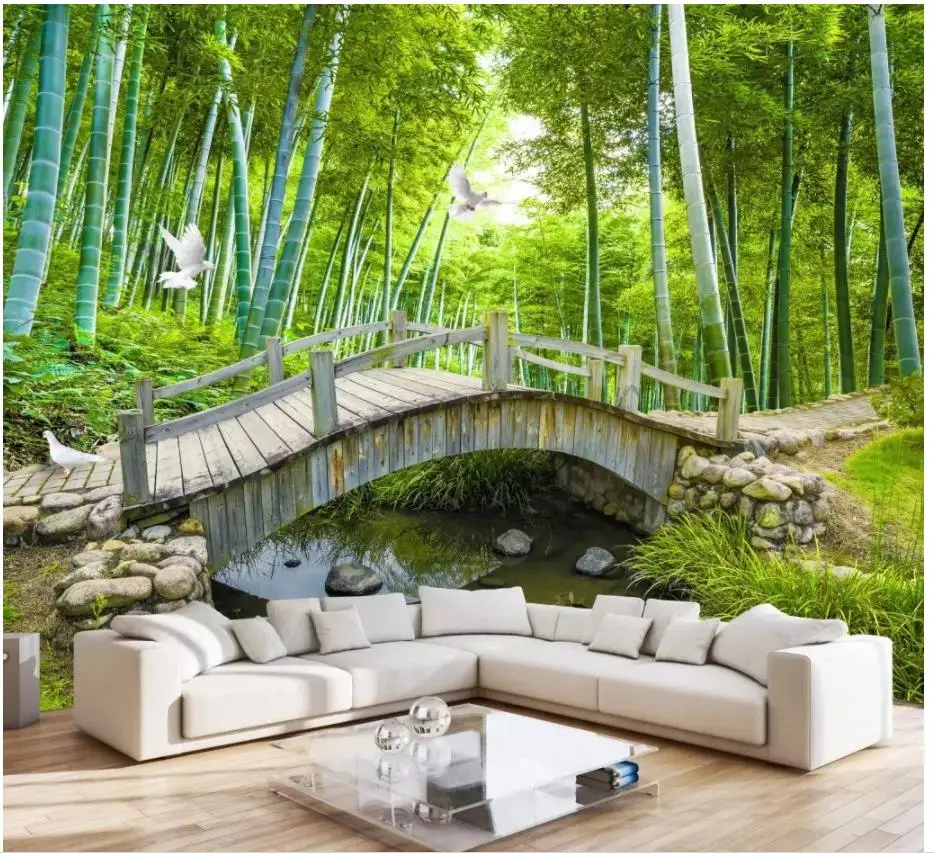 Пользовательские фото обои 3d фрески идиллический пейзаж деревянный мост