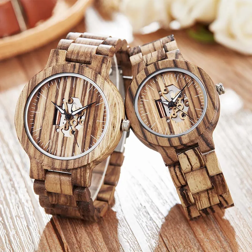 Unique Couple Wood Watch Men Women Wooden Band Luminous Hands Wristwatch Creative Brown Full Walnut Wood Watch Male Lovers Clock