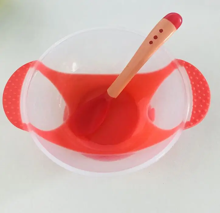 Rosiky детская миска на присоске, силиконовая миска для кормления детей, тренировочная миска с ложкой - Цвет: Red 2pcs set
