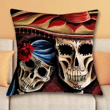 Por Sugar Skull Room Decor Lots 1 Pcs 43 43cm Day Of Dead Style Cushions Linen Cushion Cover Sugar Skull Throw Pillow For Living Room Bed