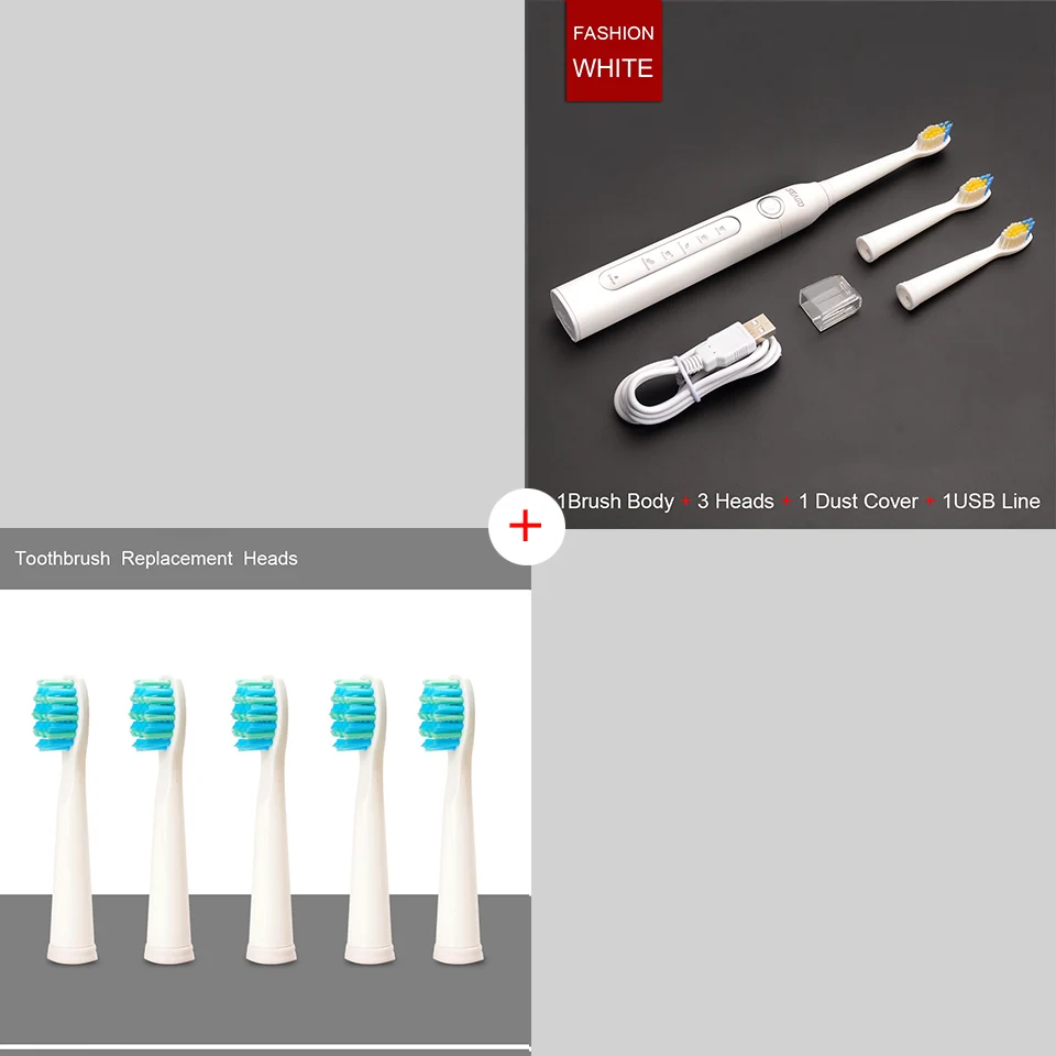 Электрическая зубная щетка Sonic зубная щетка умный таймер Безопасность водонепроницаемый перезаряжаемый для взрослых с 3 сменными головками sg507 - Цвет: 1 Toothbrush 5 Heads