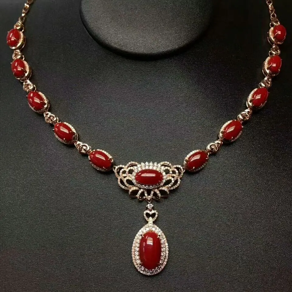 

[MeiBaPJ] Luxurious Natural Precious Coral Gemstone Necklace with Certificate 925 Pure Silver Red Stone Fine Jewelry for Women