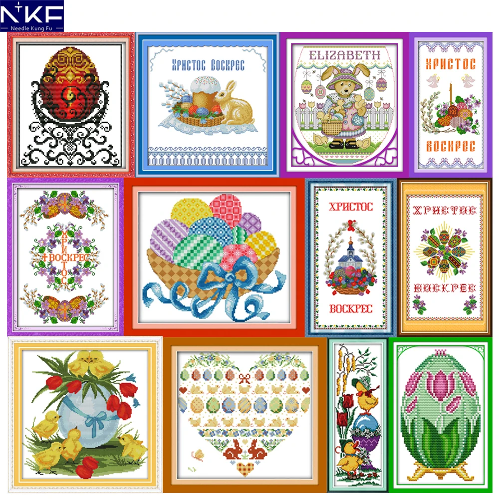 

NKF Easter Egg Animal Cross Stitch Set Handmade Craft Needlework Cross-Stitch Embroidery Kit Cross Stitch for Home Decor