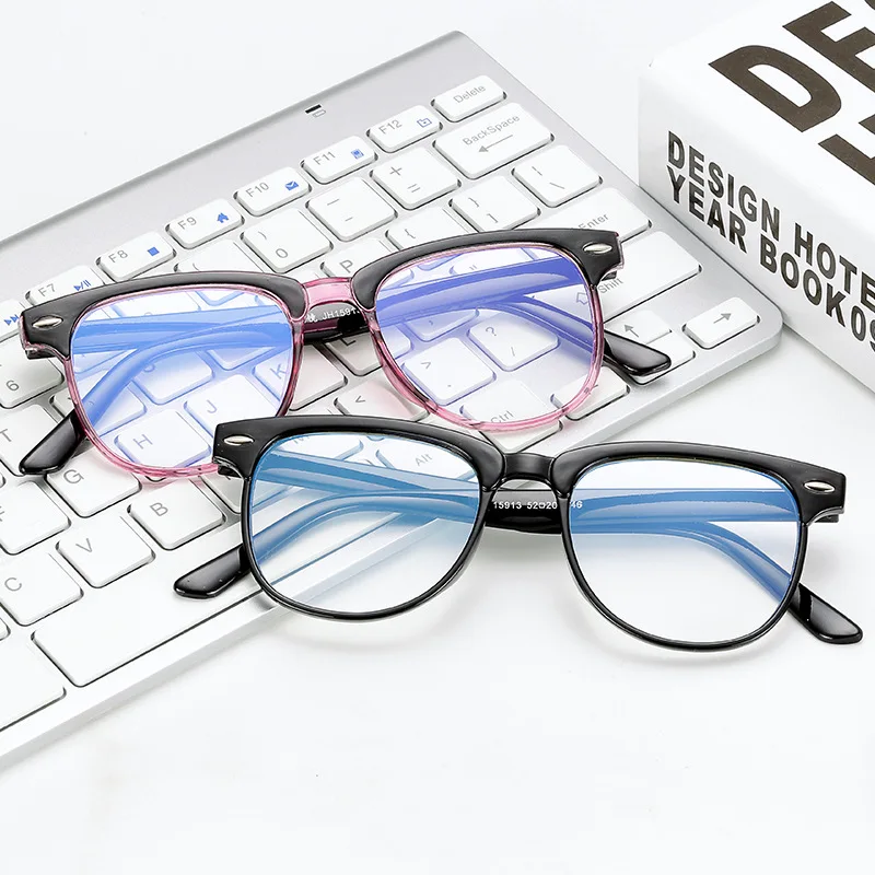 

Retro Vintage Square Glasses Frame Ladies Glasses Men Optical Glasses Frame Personality Semi-Transparent Glasses Semi-Rimless