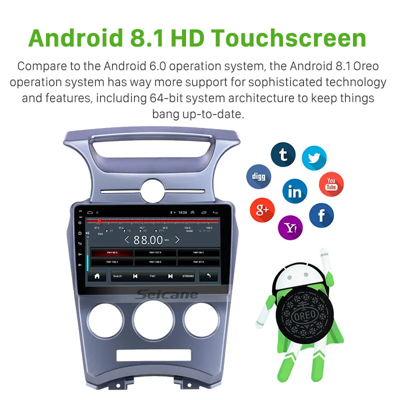 Seicane 2din Android 8,1 автомобильный Радио gps мультимедийный плеер для 2007 2008 2009-2012 Kia Carens Руководство A/C поддержка DVR камера заднего вида