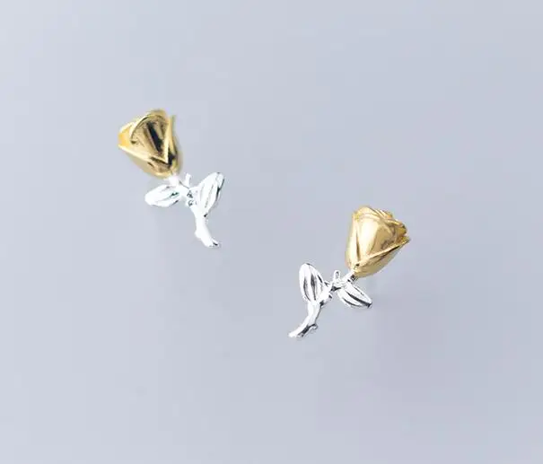MloveAcc настоящий 925 пробы Серебряный лепесток цветка розы серьги-гвоздики маленький золотого цвета серьги для женщин серебряные 925 ювелирные изделия - Окраска металла: Gold Color