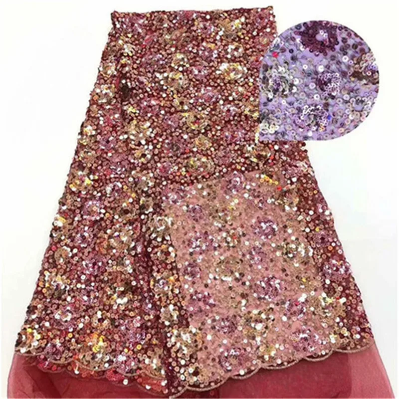 

High Quality 2019 Tulle Sequins French Nigerian Lace Fabrics Embroidered African Red Lace Fabric
