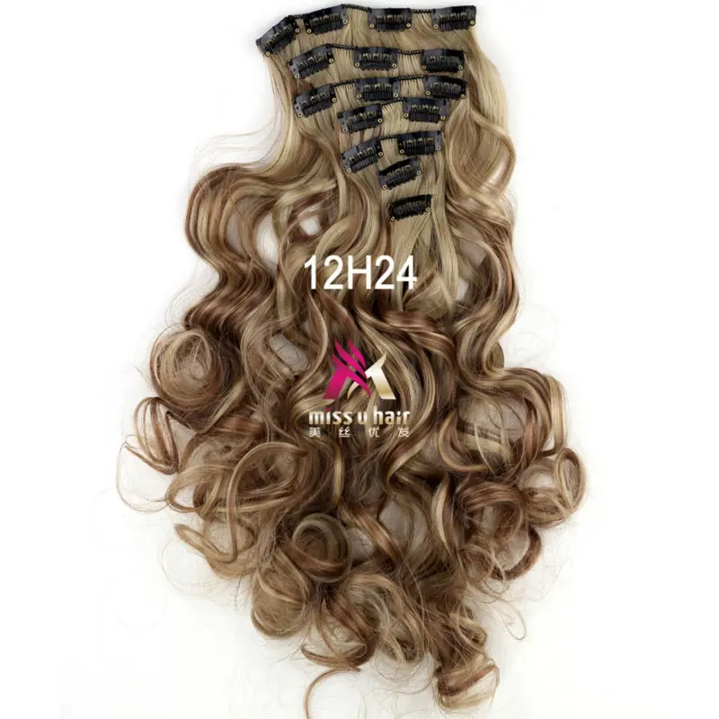 Miss U Hair 1" 45 см 130 г длинные волнистые синтетические заколки для наращивания волос штук 7 шт./компл. Термостойкое волокно