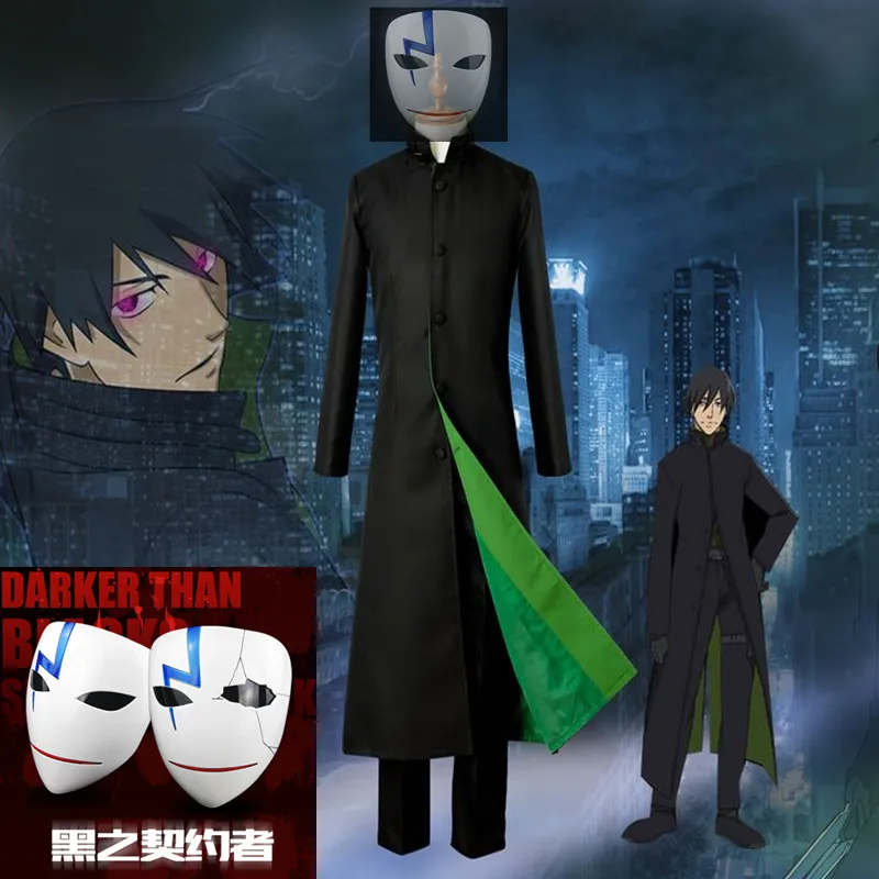 

Darker than Black Kuro no Keiyakusha Hei black robes Li Shenshun Mask Cosplay Halloween Men uniform Jackets stage performance