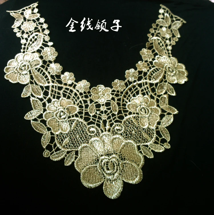 Embroidered Collar Gold Thread Embroidery Lace Collar Gold Collar DIY