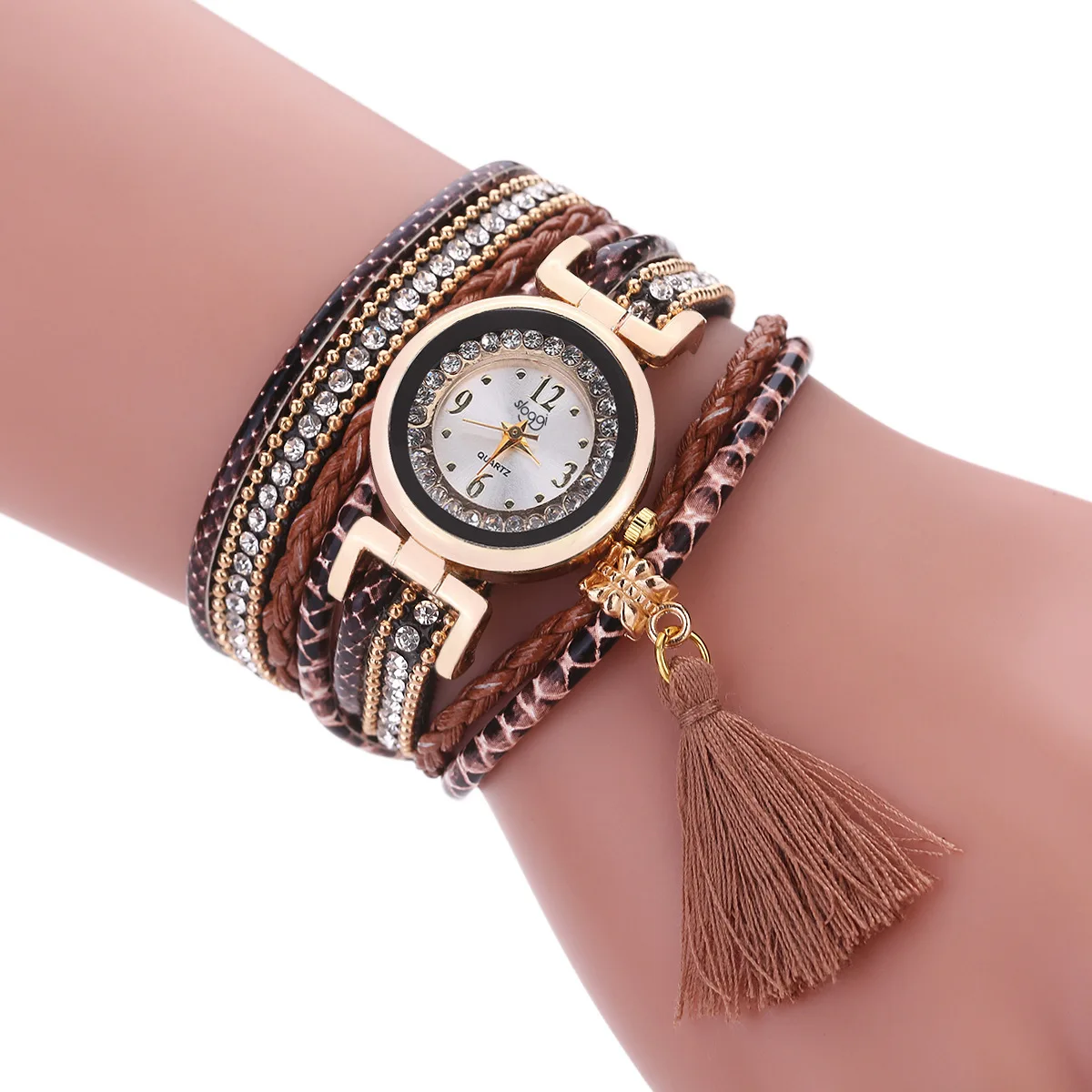 Для женщин со стразами обмотки кисточкой кулон часы-браслет Роскошные для женщин's повседневное часы Магнит пряжка кварцевые наручные часы