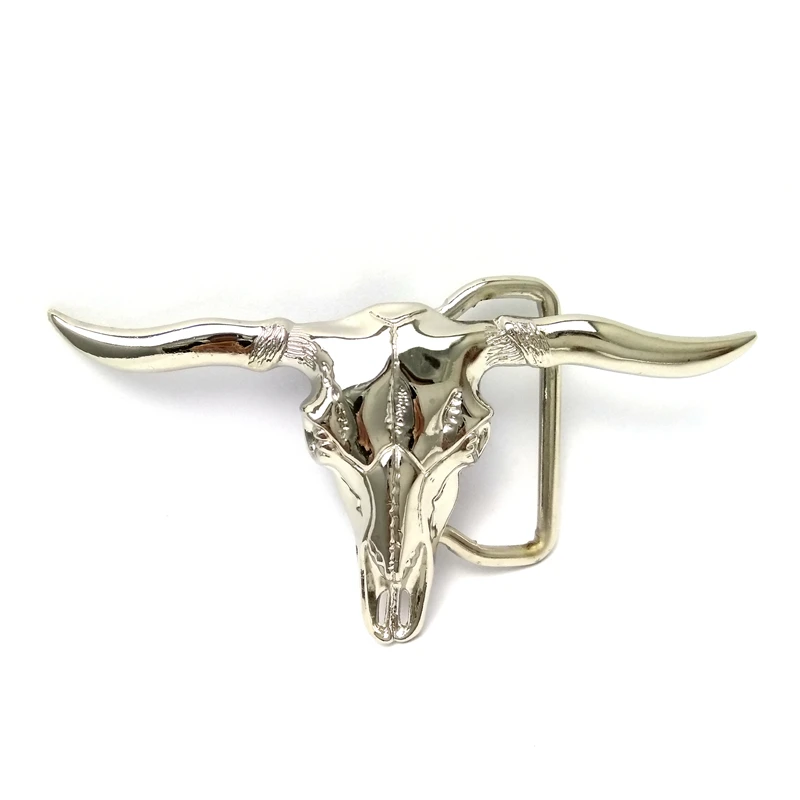 5 pcs wholesale Electroplating Silver longhorn cow skull belt buckles