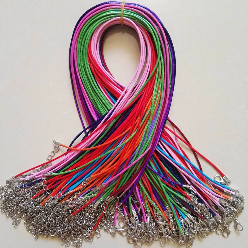 

Fast Ship Wholesale 1.5mm color Wax Leather Cord Necklace Rope 45cm Chain Lobster Clasp DIY Jewelry Accessories 100pcs/lot