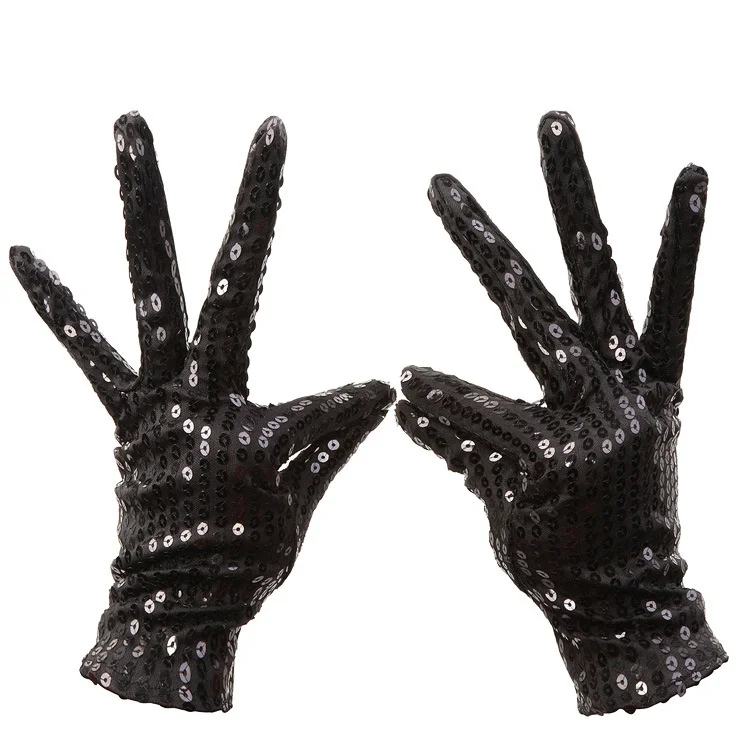 Блестящие перчатки унисекс для взрослых, актерские перчатки Майкла Джексона, блестящие перчатки для выступлений, вечерние блестящие перчатки для танцев - Цвет: Black