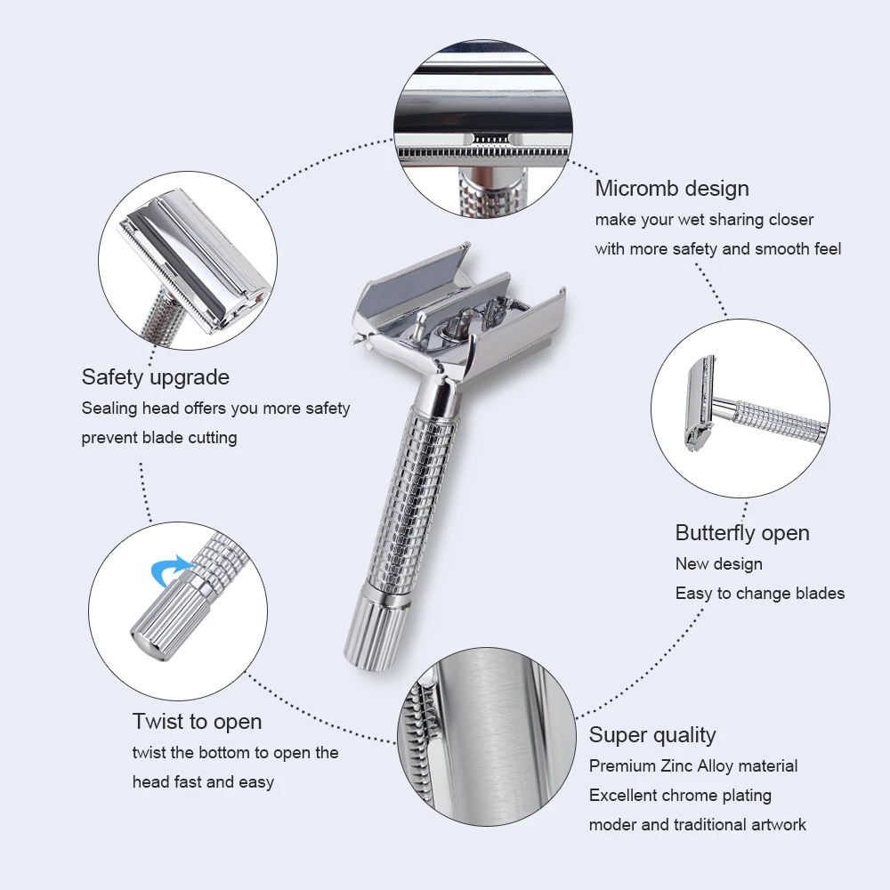 Безопасная бритва с двойным краем, бритва для удаления волос, прямая бритва, мужские подарки, бритвенный станок(1 ручка+ 5 лезвий