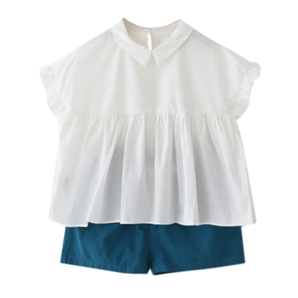 

Peridemes Clothing for Girls Outfits White Cute Clothes for Children Doll CollarO-Neck T-shirt Tops+Shorts 2PCS Set ropa bebe