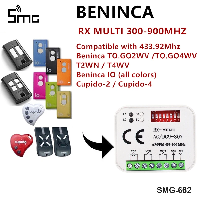 

300-868mhz Wire Control receiver for BENINCA TO GO 2VA/4VA 2WV/4WV garage controller 433mhz Handheld transmitter