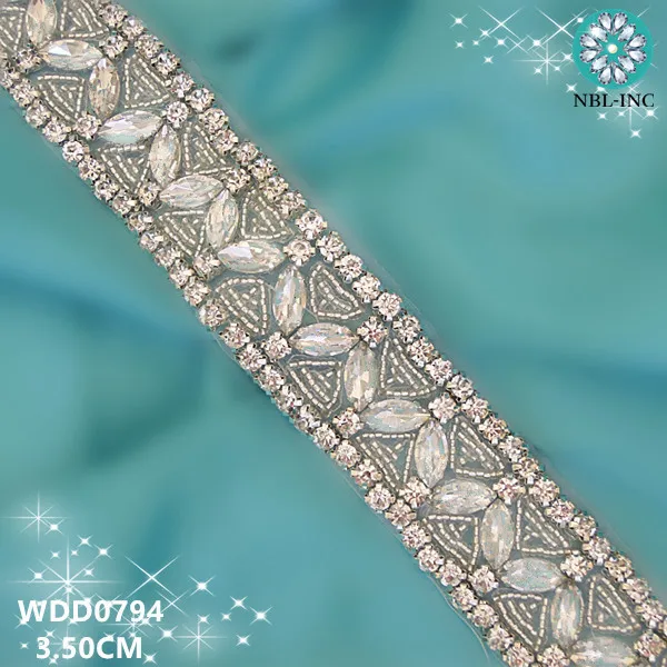 

(10 yards )Wholesale bridal hand beaded sewing crystal rhinestone applique trim iron on for wedding dresses belt WDD0794