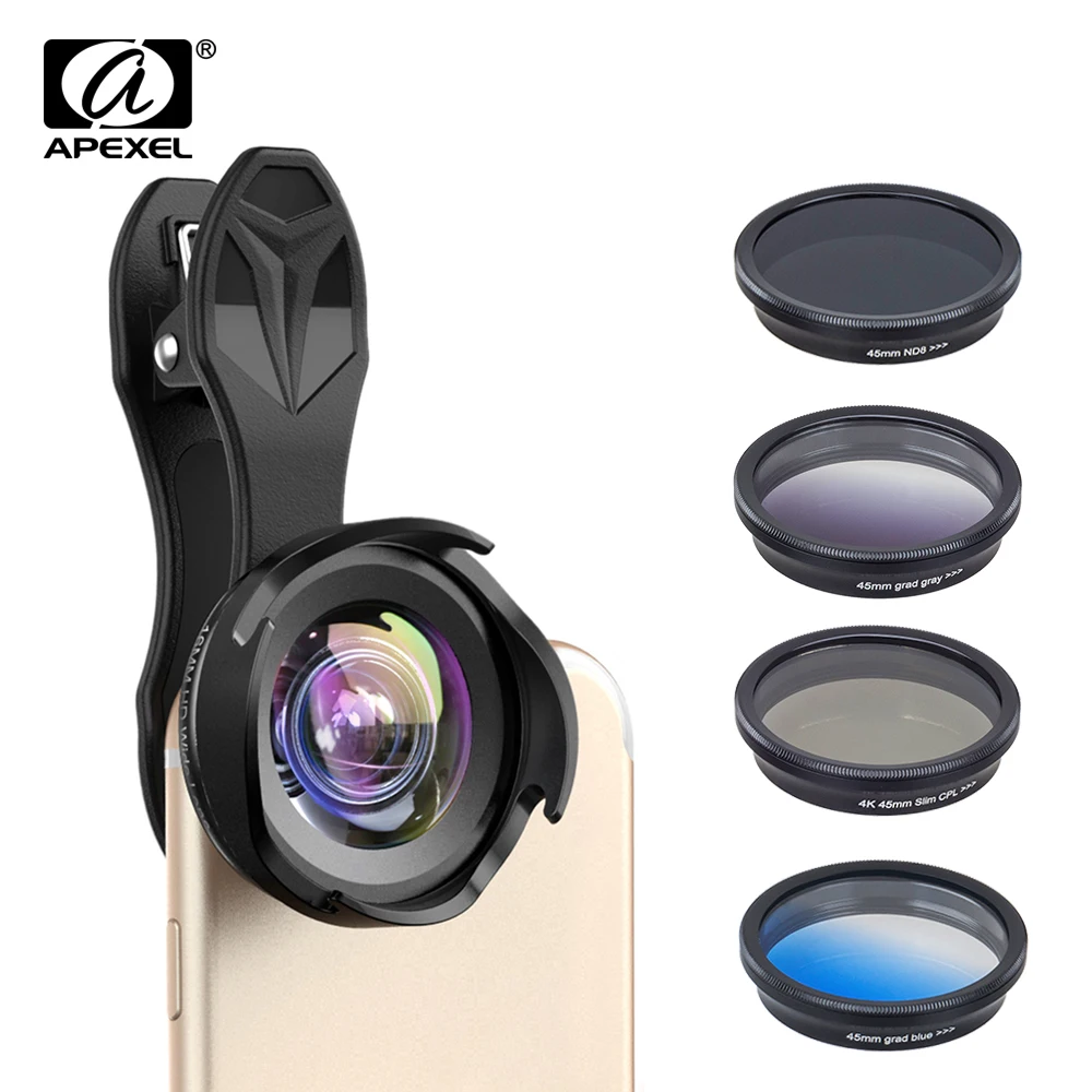 

APEXEL all in all phone camera lens kit professional wide/macro lens with grad filter CPL ND filter for iPhoneX andriod phones