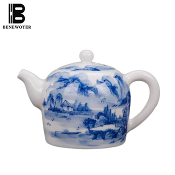 

270ml Jingdezhen Hand Painted Blue and White Porcelain Teapot Ceramic Handle Tea Pot Landscape Pattern Kettle Kung Fu Tea Set
