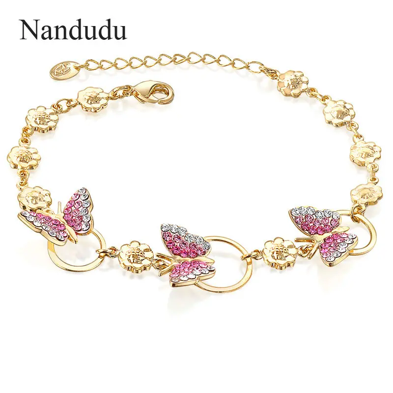 Nandudu золотой цвет Stellux бабочка с австрийскими кристаллами и цветами браслет для женщин леди браслет аксессуары подарок B827