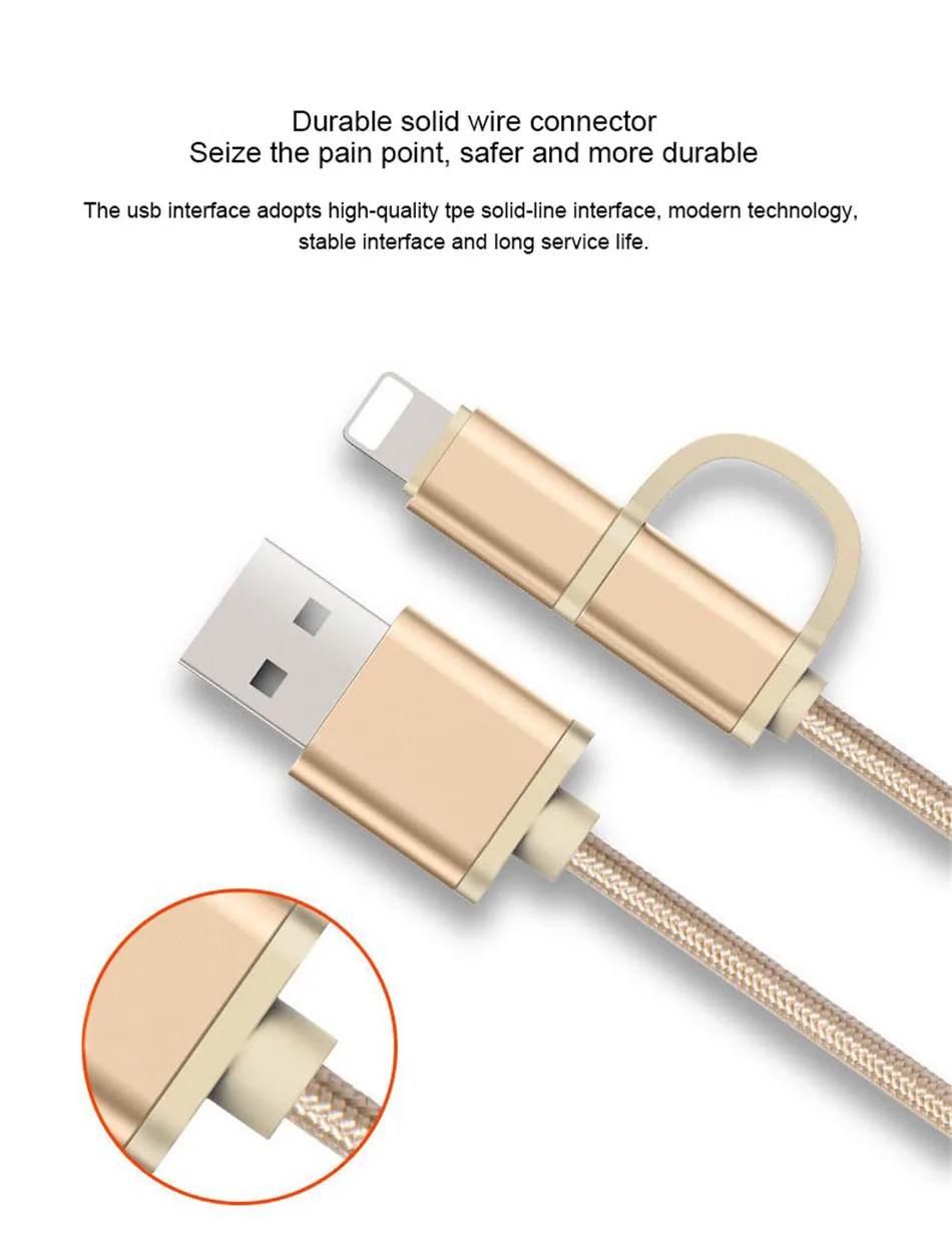 NOHON Micro USB to Lighting 2 in 1 Nylon Charge Cable For iPhone 7 8 Plus X For iPad Mini Fast Charger Cables For Samsung Xiaomi (3)