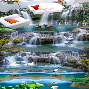 

beibehang Custom Photo Wallpaper Floor Painting Sticky Waterfalls Carp 3D 3D Painting Flooring papel de parede