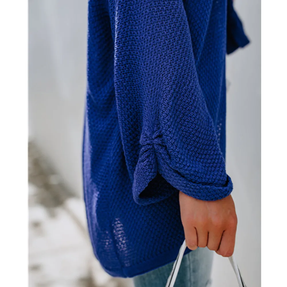 Cardigan Women Collarless Long Sleeve Solid Color Knitted Open Stitch Female Cardigan Knit Sweater Spring Autumn Casual Clothing 5