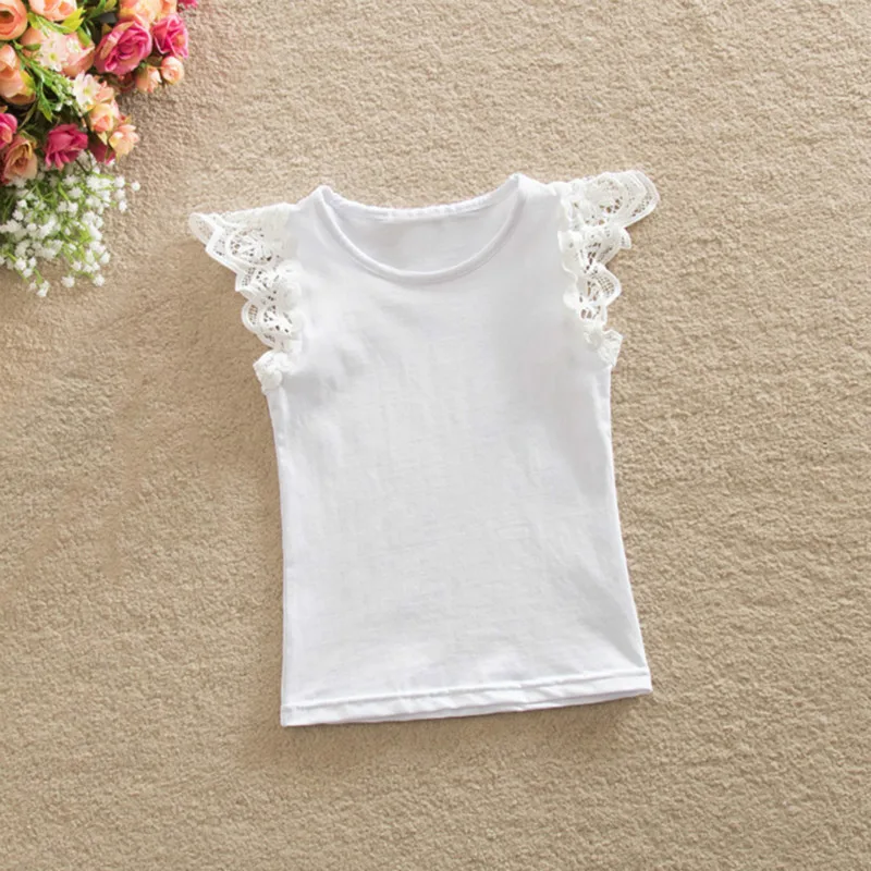 

Hot Selling Multi Color Tops For Kids Baby Girls Simple T-shirts Cute Flying Lace Sleeve T-shirt Blouse Shirts Soft Clothes 0-4Y