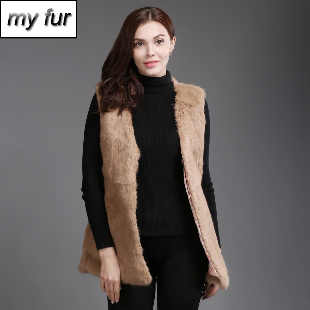 

2019 New Autumn Winter Genuine Full Pelt Real Fur Vest Women Real Rabbit Fur Sleeveless Coats Slim Real Rabbit Fur Waistcoat
