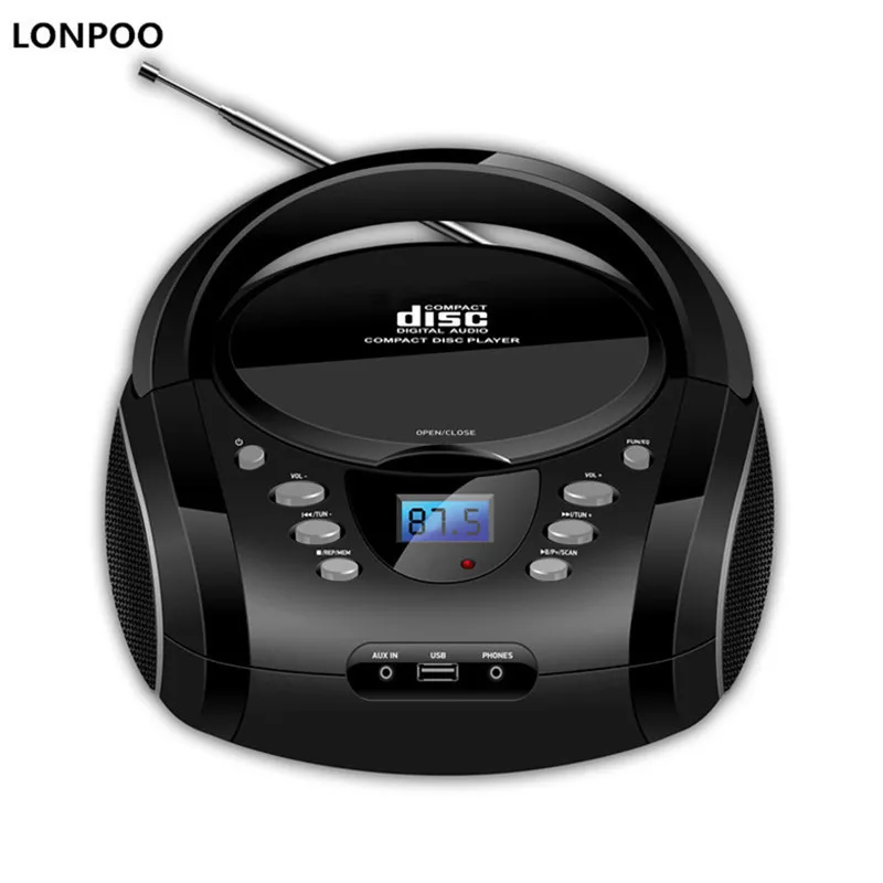 

LONPOO Original Bluetooth CD Boombox Portable CD Player USB Boombox Stereo Subwoofer Speaker FM Radio AUX VCD player Black/Whit