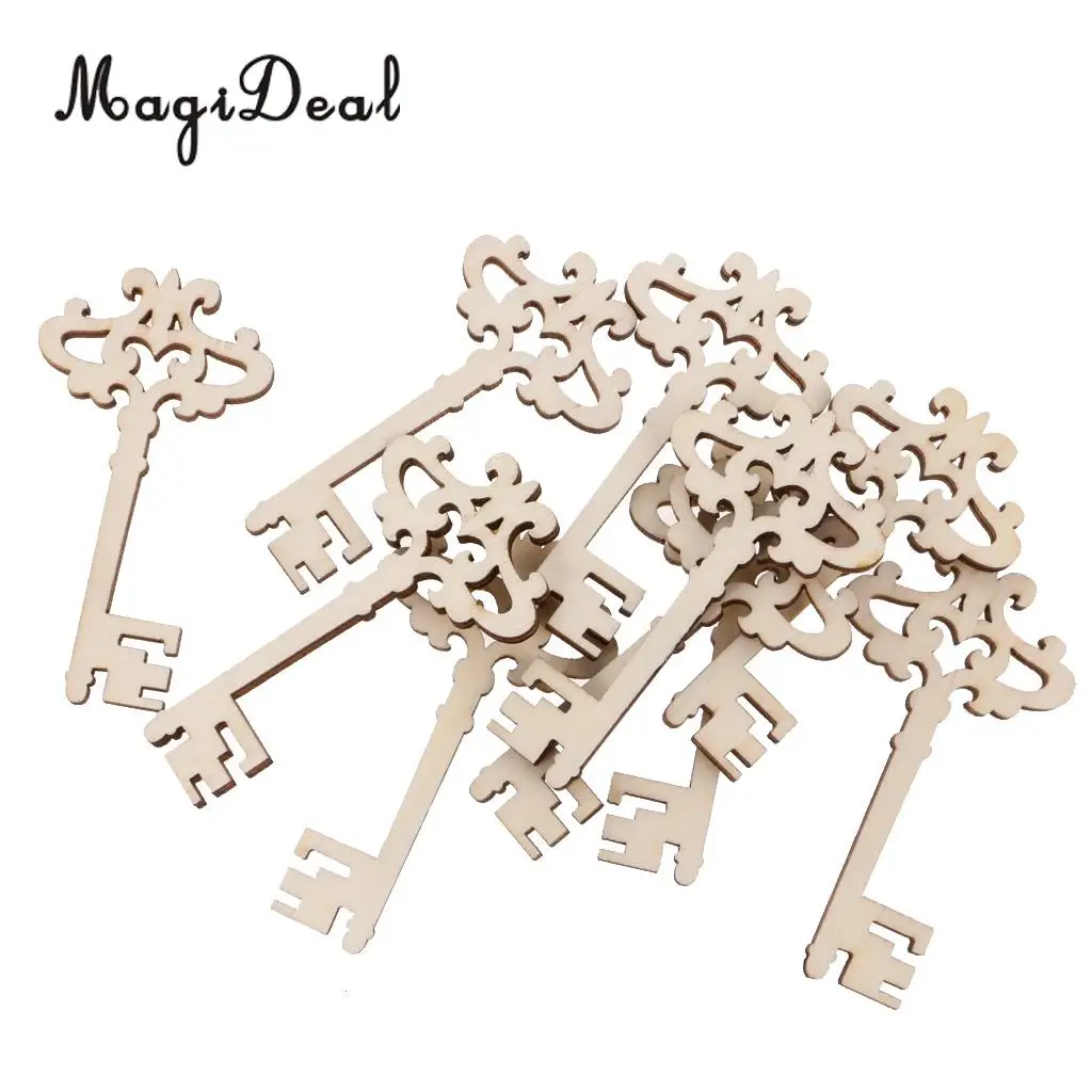 MagiDeal 10pcs/Lot Wooden Victorian Keys Embellishment Keys Cards Scrapbooks Crafts Wedding Christmas Trees Decorations