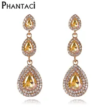 Geometric Water Drop Crystal Bridal Long Drop Pendant font b Earrings b font for Women Tassel