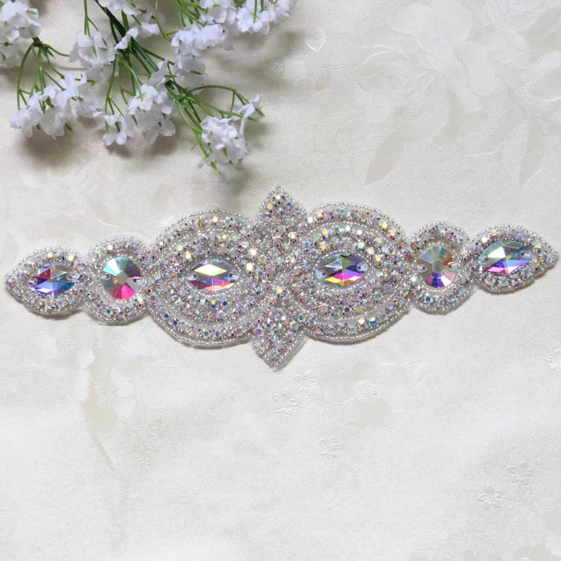 Free Shipping Wholesale 2pcs/lot 9'' Rhinestone Applique Embroidery Patch Bridal Sash Rhinestone