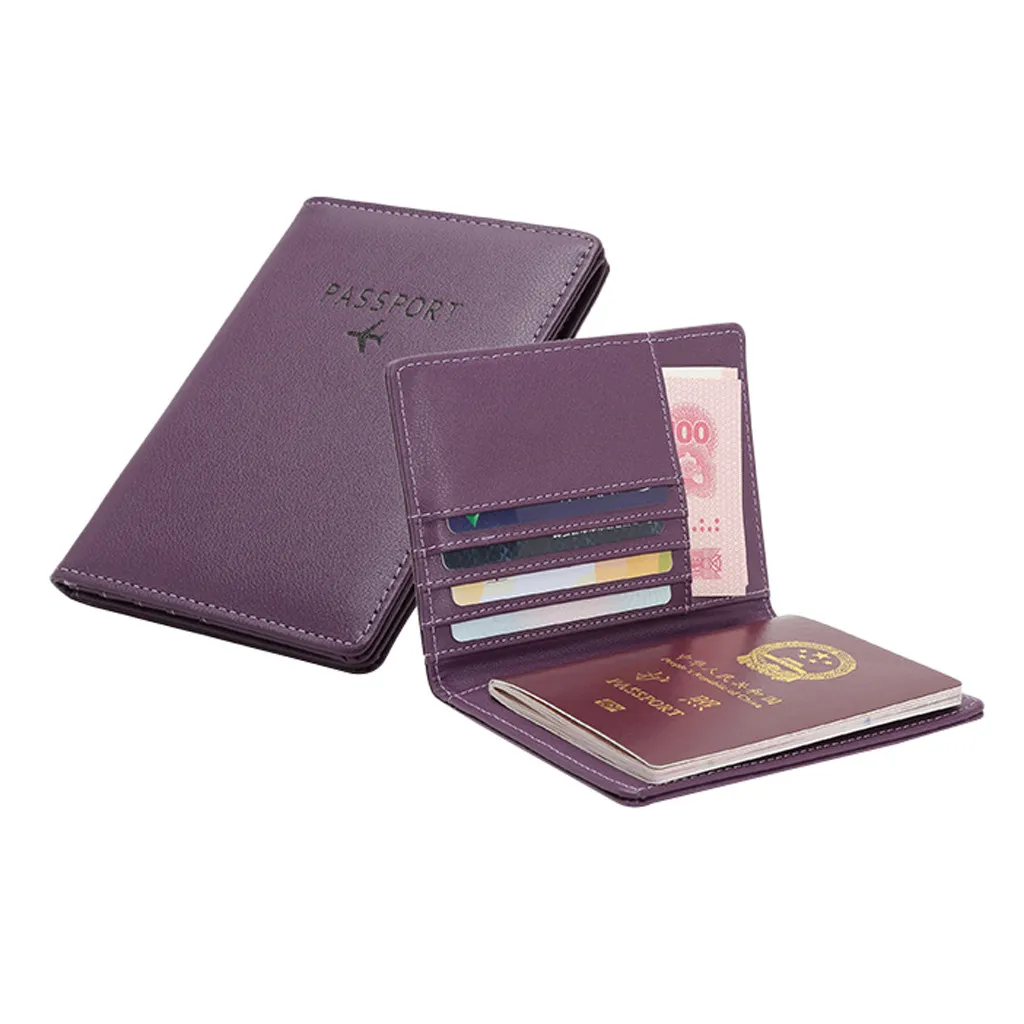 Нейтральный многоцелевой дорожный бумажник для паспорта PU Elagant вместительный бизнес-держатель для карт чехол для документов маленькие кошельки# E - Цвет: Фиолетовый